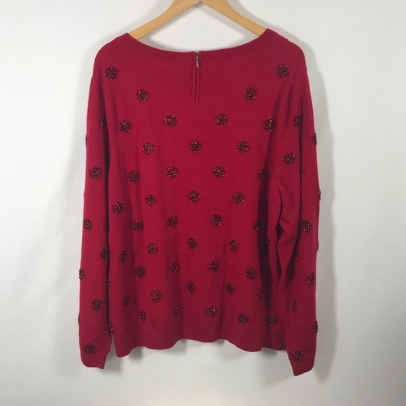 Talbots Christmas Red Tinsel Polka Dot Long Sleeve Plus Sweater 3X - Picture 3 of 10